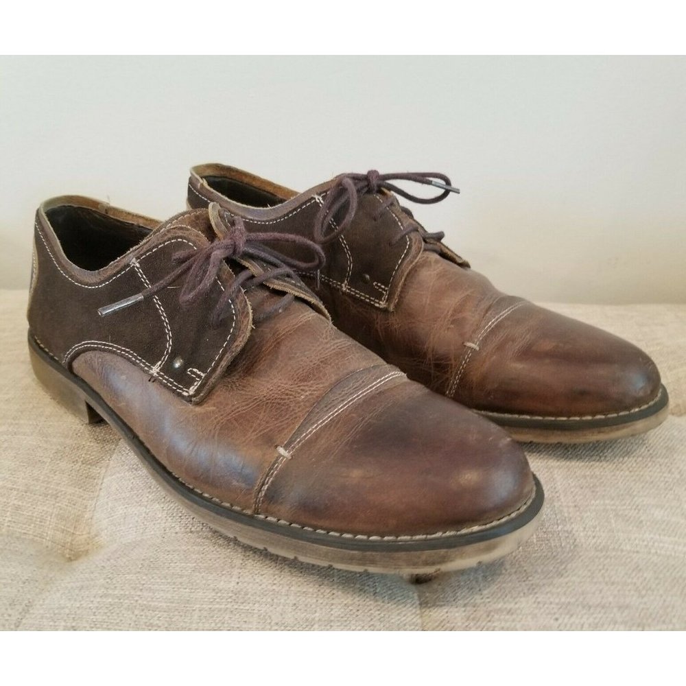 Bedstu Repeal Men's size 12 Cap Toe Oxford Brown Leather Suede Distressed  Shoes